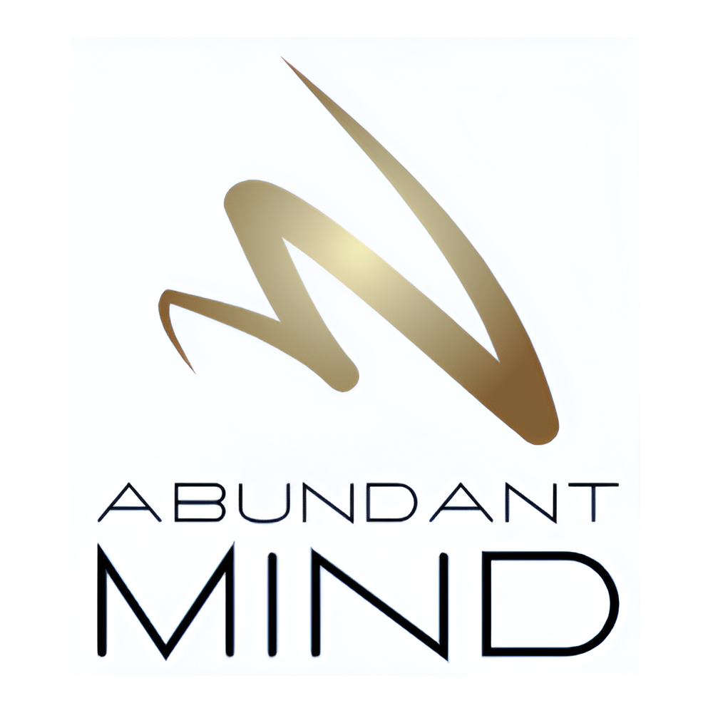Gold squiggle with black text: 'ABUNDANT MIND'